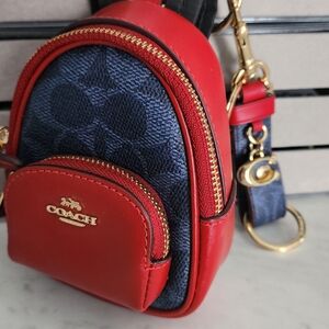 Coach Navy Signature and Red Mini Backpack Crossbody & Keychain